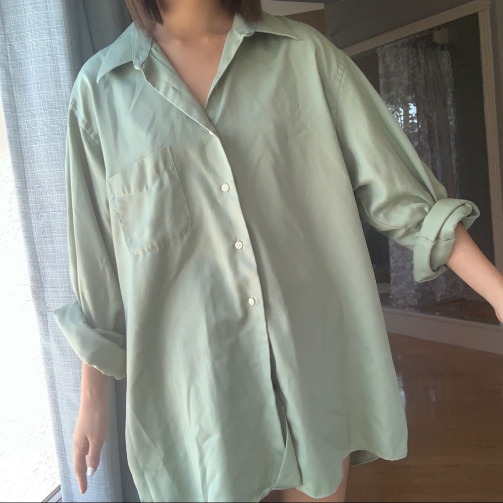 Oversized sage green button up